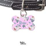 Bailey And Bone Pet Tag Bone Pink Mystic Roses Pet Tag