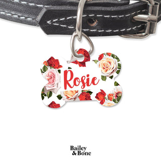 Bailey And Bone Pet Tag Bone Red And White Roses Pet Tag