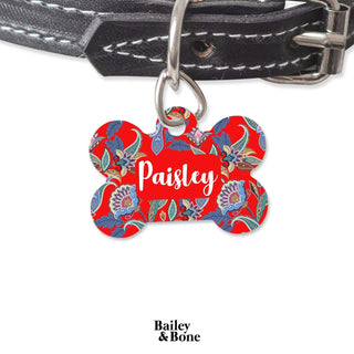 Bailey And Bone Pet Tag Bone Red Paisley Pattern Pet Tag