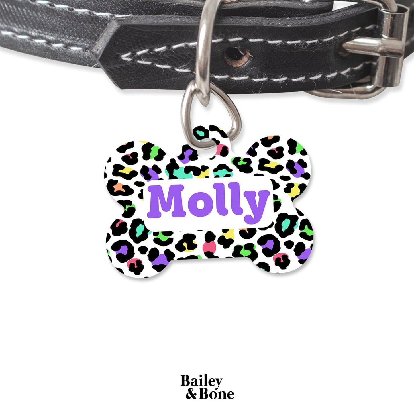 Bailey And Bone Pet Tag Bone Retro Leopard Print Pet Tag