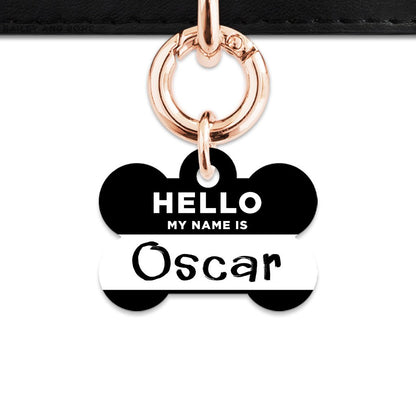 Bailey And Bone Pet Tag Bone / Rose Gold Black Hello My Name Is Pet Tag