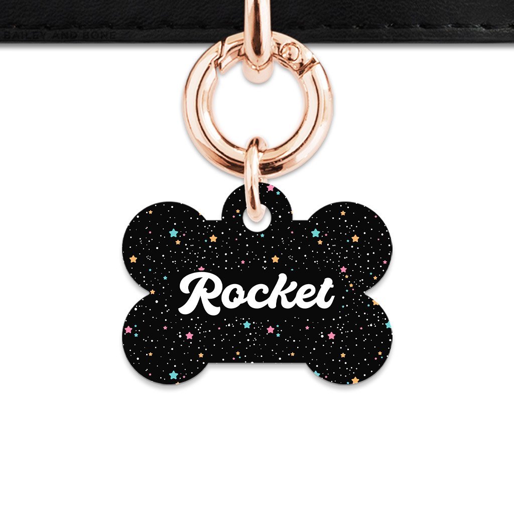 Bailey And Bone Pet Tag Bone / Rose Gold Black Pastel Stars Pet Tag