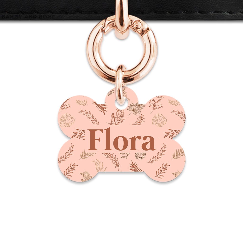 Bailey And Bone Pet Tag Bone / Rose Gold Boho Brown Leaves Pet Tag