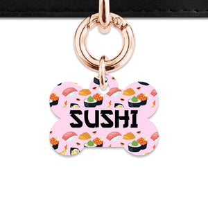 Bailey And Bone Pet Tag Bone / Rose Gold Light Pink Sushi Pattern Pet Tag