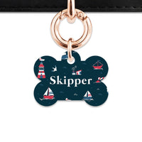 Bailey And Bone Pet Tag Bone / Rose Gold Navy Blue Boats Pet Tag