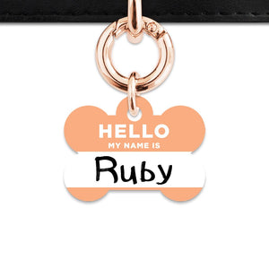 Bailey And Bone Pet Tag Bone / Rose Gold Pastel Orange Hello My Name Is Pet Tag