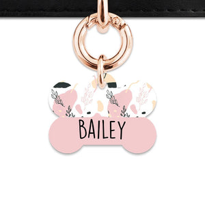 Bailey And Bone Pet Tag Bone / Rose Gold Pastel Painted Leaves Pet Tag