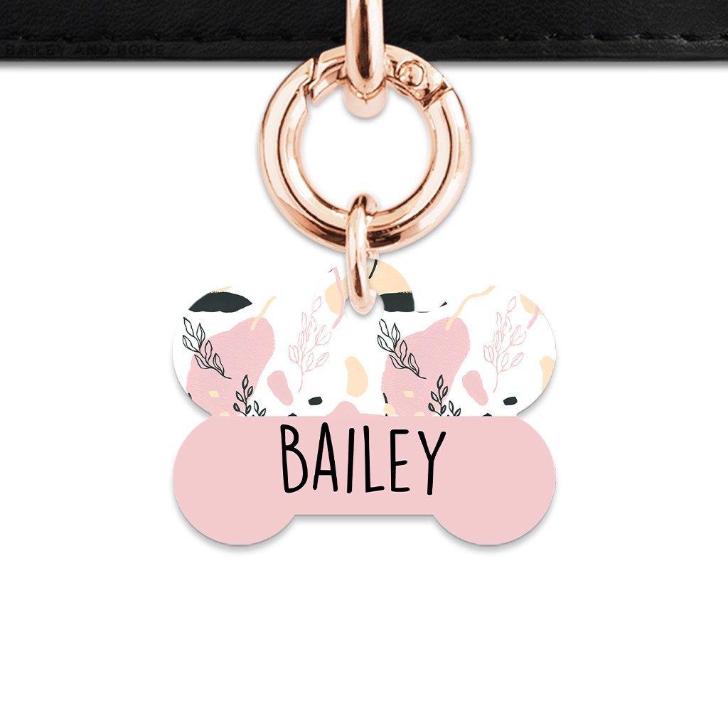Bailey And Bone Pet Tag Bone / Rose Gold Pastel Painted Leaves Pet Tag