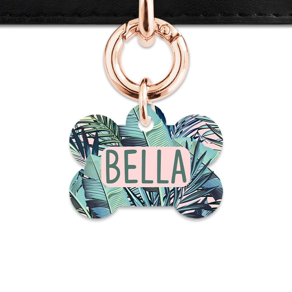 Bailey And Bone Pet Tag Bone / Rose Gold Pink And Green Palms Pet Tag