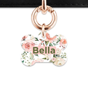 Bailey And Bone Pet Tag Bone / Rose Gold Pink And Green Roses Pet Tag