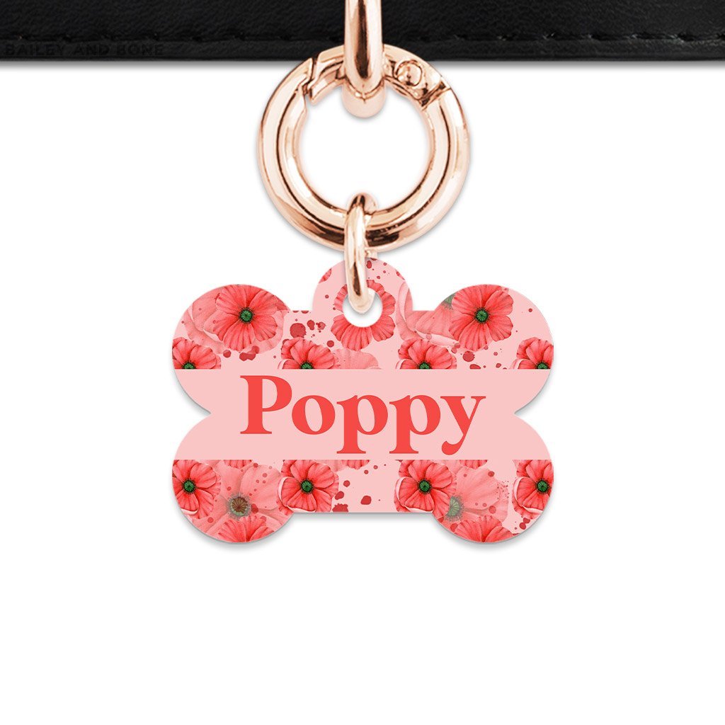 Bailey And Bone Pet Tag Bone / Rose Gold Pink And Red Poppy Pet Tag