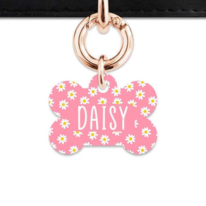 Bailey And Bone Pet Tag Bone / Rose Gold Pink Daisy Pattern Pet Tag