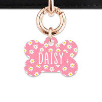 Bailey And Bone Pet Tag Bone / Rose Gold Pink Daisy Pattern Pet Tag