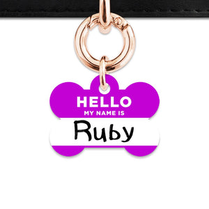 Bailey And Bone Pet Tag Bone / Rose Gold Purple Hello My Name Is Pet Tag