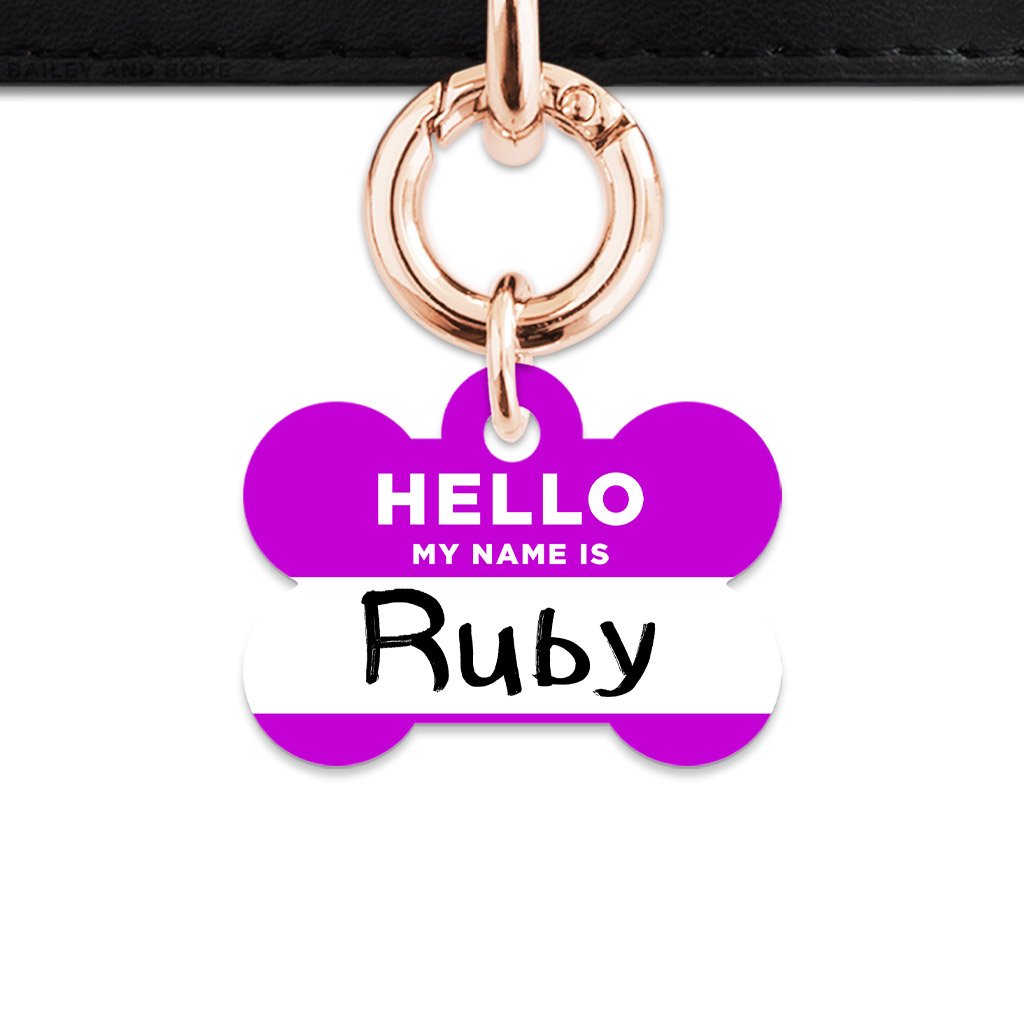Bailey And Bone Pet Tag Bone / Rose Gold Purple Hello My Name Is Pet Tag