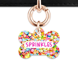 Bailey And Bone Pet Tag Bone / Rose Gold Rainbow Sprinkles Pet Tag
