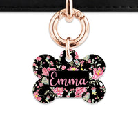 Bailey And Bone Pet Tag Bone / Rose Gold Vintage Pink Flowers Pet Tag