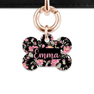 Bailey And Bone Pet Tag Bone / Rose Gold Vintage Pink Flowers Pet Tag