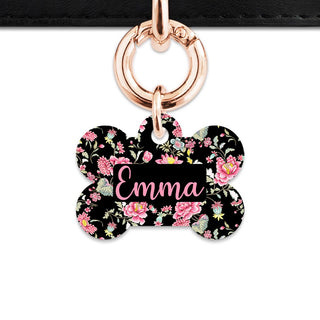 Bailey And Bone Pet Tag Bone / Rose Gold Vintage Pink Flowers Pet Tag