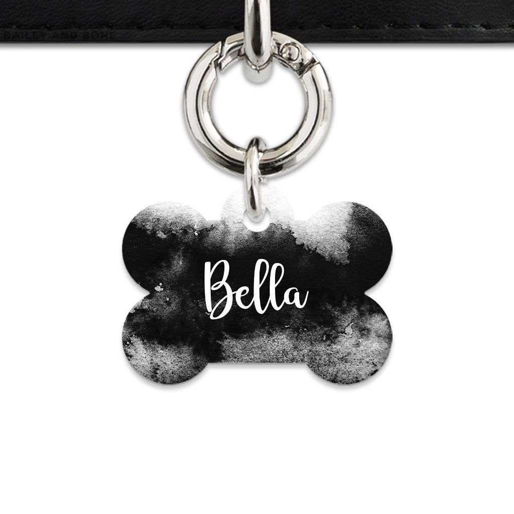 Bailey And Bone Pet Tag Bone / Silver Black And White Ink Marble Pet Tag