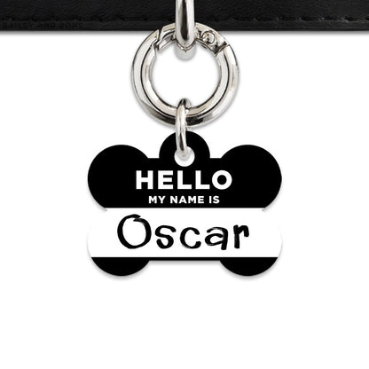 Bailey And Bone Pet Tag Bone / Silver Black Hello My Name Is Pet Tag
