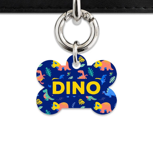 Bailey And Bone Pet Tag Bone / Silver Cute Dinosaur Pattern Pet Tag