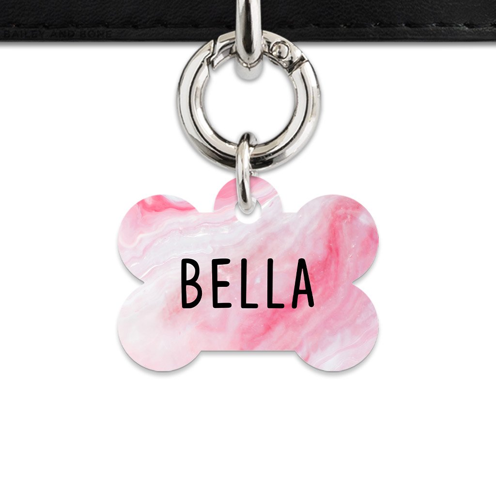 Bailey And Bone Pet Tag Bone / Silver Light Pink Marble Pet Tag