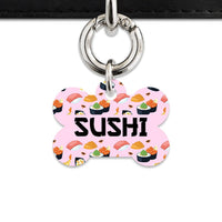 Bailey And Bone Pet Tag Bone / Silver Light Pink Sushi Pattern Pet Tag