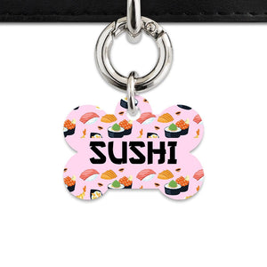 Bailey And Bone Pet Tag Bone / Silver Light Pink Sushi Pattern Pet Tag