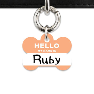 Bailey And Bone Pet Tag Bone / Silver Pastel Orange Hello My Name Is Pet Tag