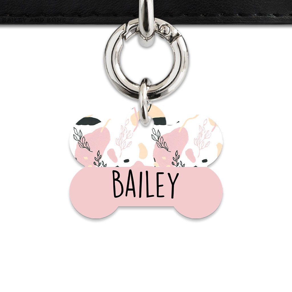 Bailey And Bone Pet Tag Bone / Silver Pastel Painted Leaves Pet Tag