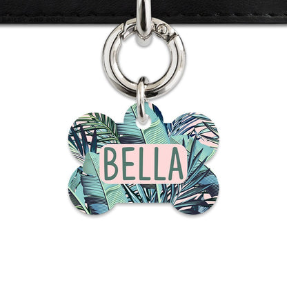 Bailey And Bone Pet Tag Bone / Silver Pink And Green Palms Pet Tag