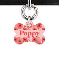 Bailey And Bone Pet Tag Bone / Silver Pink And Red Poppy Pet Tag