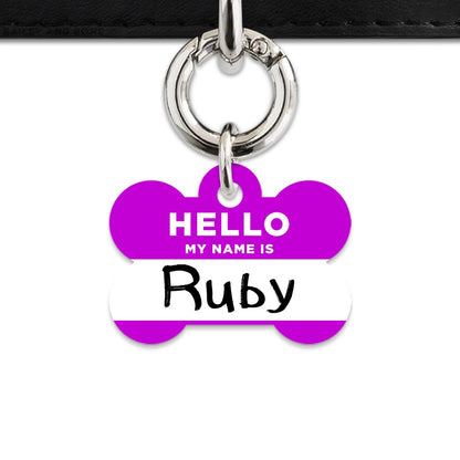 Bailey And Bone Pet Tag Bone / Silver Purple Hello My Name Is Pet Tag