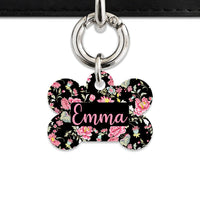 Bailey And Bone Pet Tag Bone / Silver Vintage Pink Flowers Pet Tag