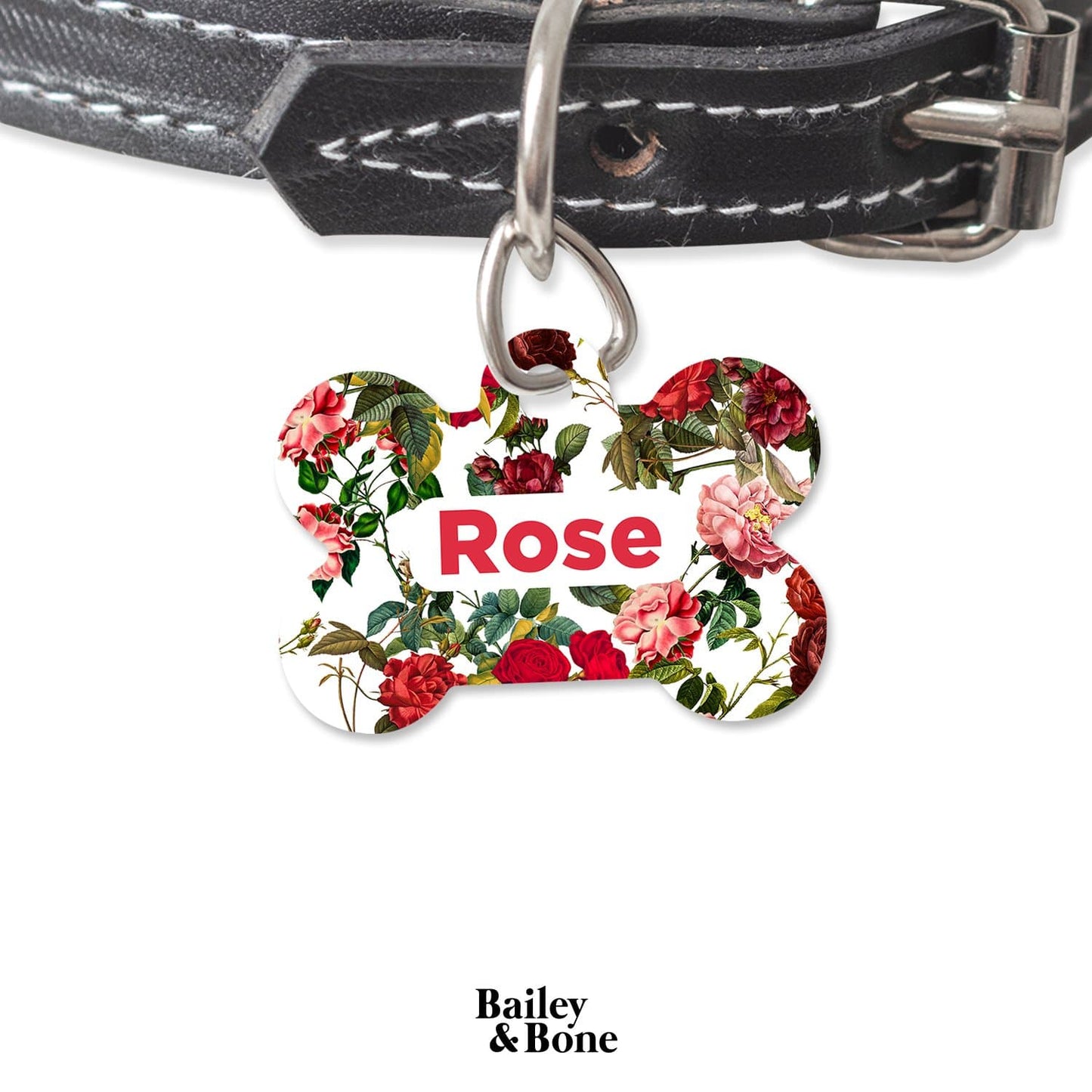 Bailey And Bone Pet Tag Bone Vintage Red Roses Pet Tag