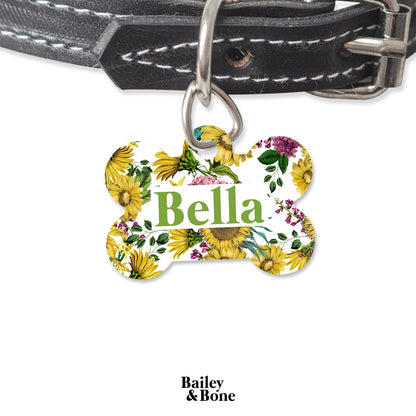 Bailey And Bone Pet Tag Bone Vintage Yellow Sunflowers Pet Tag