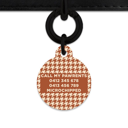 Bailey And Bone Pet Tag Brown And Beige Houndstooth Pet Tag