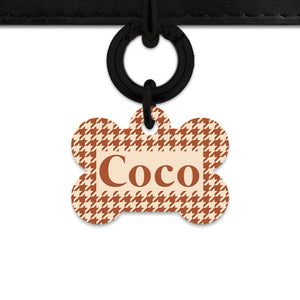Bailey And Bone Pet Tag Brown And Beige Houndstooth Pet Tag