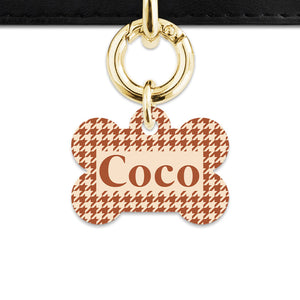 Bailey And Bone Pet Tag Brown And Beige Houndstooth Pet Tag