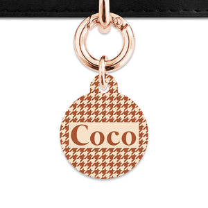 Bailey And Bone Pet Tag Brown And Beige Houndstooth Pet Tag