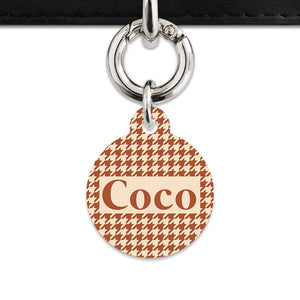 Bailey And Bone Pet Tag Brown And Beige Houndstooth Pet Tag