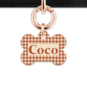 Bailey And Bone Pet Tag Brown And Beige Houndstooth Pet Tag
