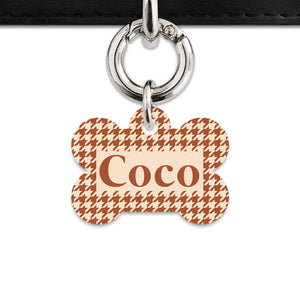 Bailey And Bone Pet Tag Brown And Beige Houndstooth Pet Tag