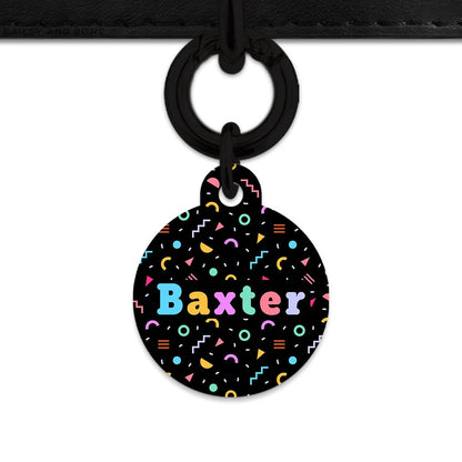 Bailey And Bone Pet Tag Circle / Black Black Pastel Confetti Pet Tag