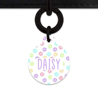 Bailey And Bone Pet Tag Circle / Black Pastel Daisy Pattern Pet Tag