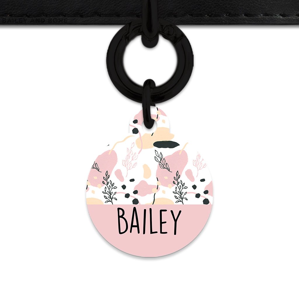 Bailey And Bone Pet Tag Circle / Black Pastel Painted Leaves Pet Tag