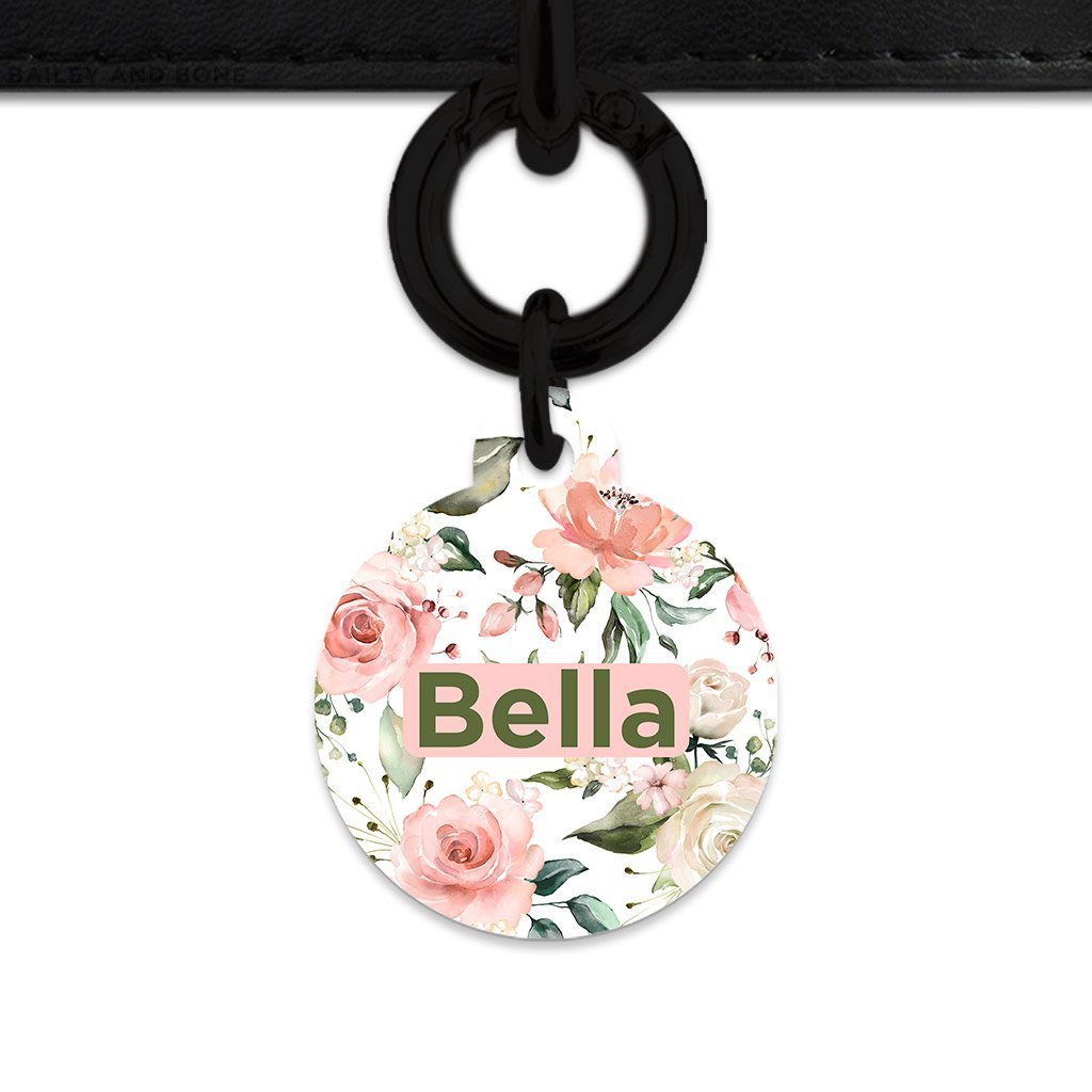 Bailey And Bone Pet Tag Circle / Black Pink And Green Roses Pet Tag