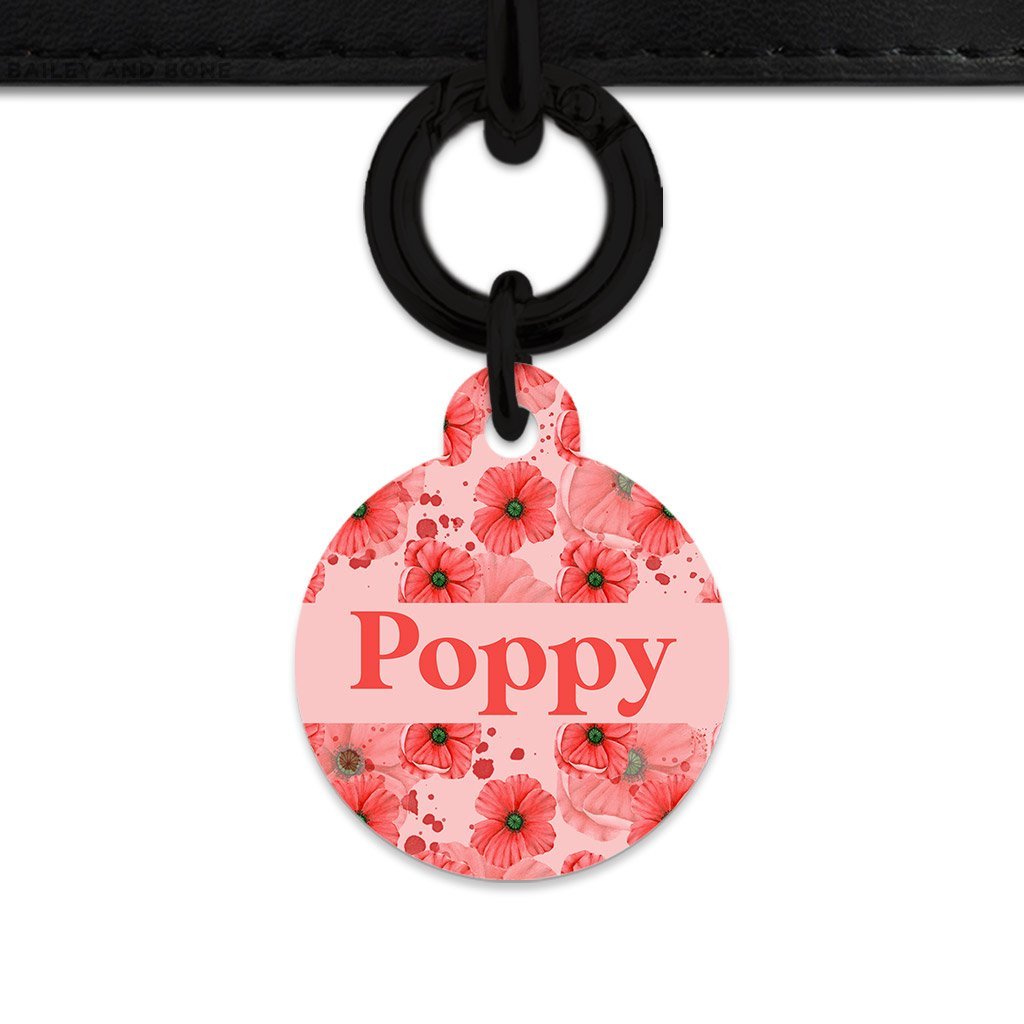 Bailey And Bone Pet Tag Circle / Black Pink And Red Poppy Pet Tag