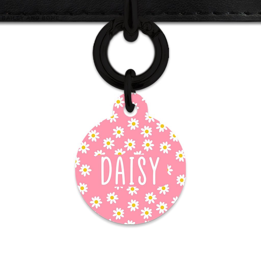 Bailey And Bone Pet Tag Circle / Black Pink Daisy Pattern Pet Tag